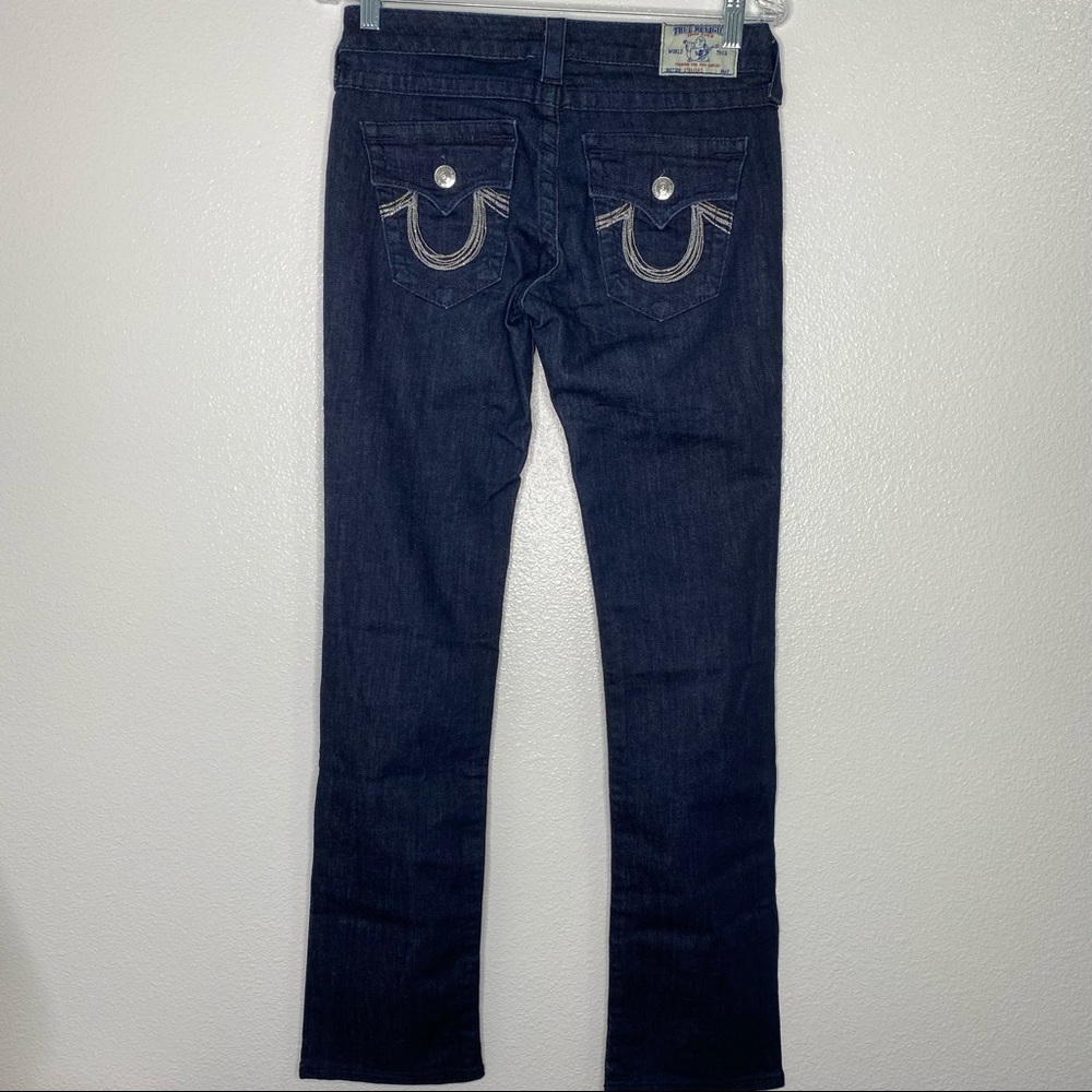 True Religion Jeweled Chain Embellished Pockets Straight Leg Jeans Women's 27
